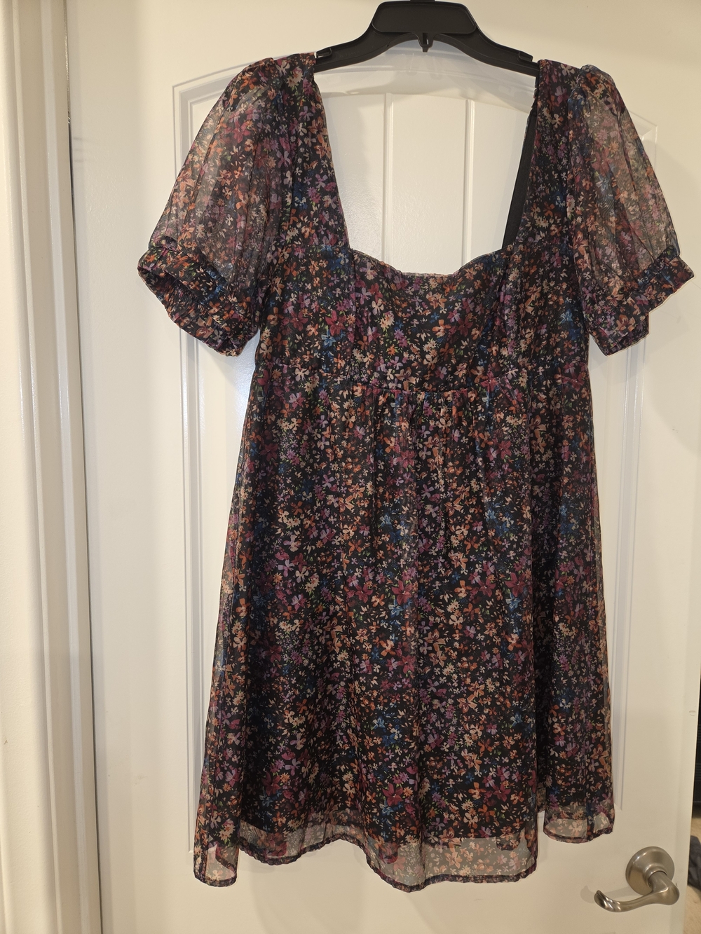 wild fable Black Floral Square-Neck Mini Dress